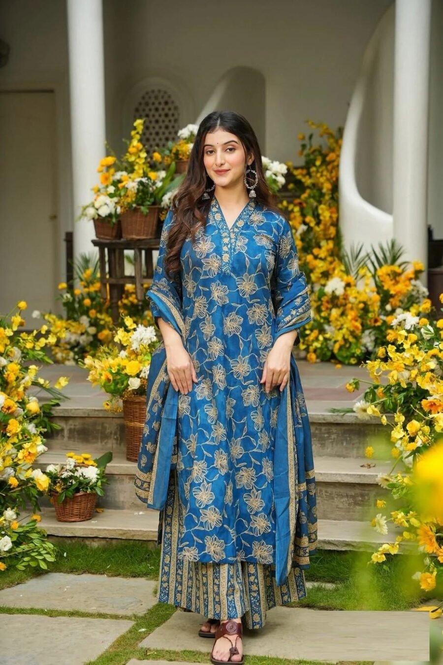 Trendy Blue Muslin Straight Salwar Kameez – 62519-14003