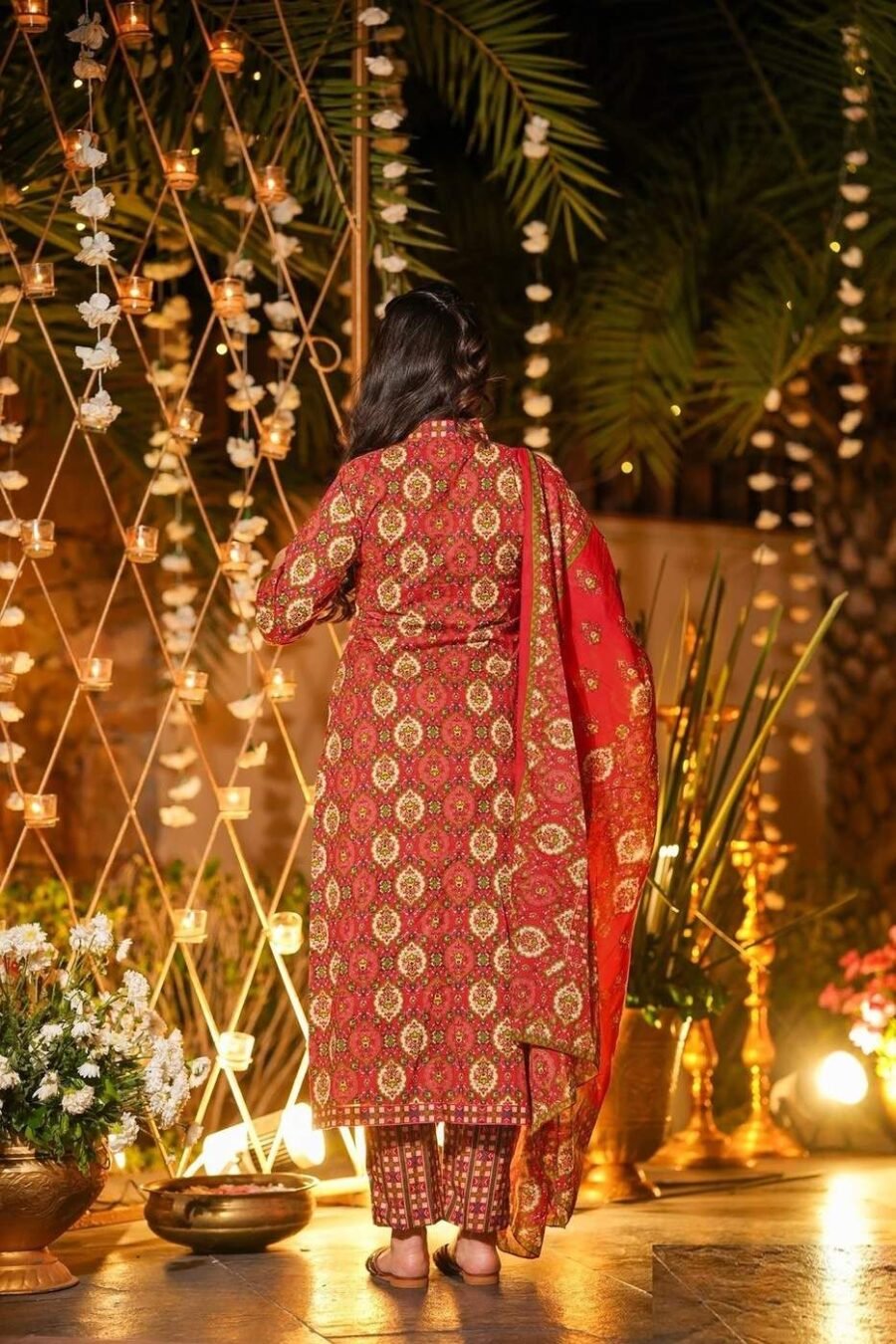 Stylish Salmon Muslin Straight Salwar Kameez – 62519-14004