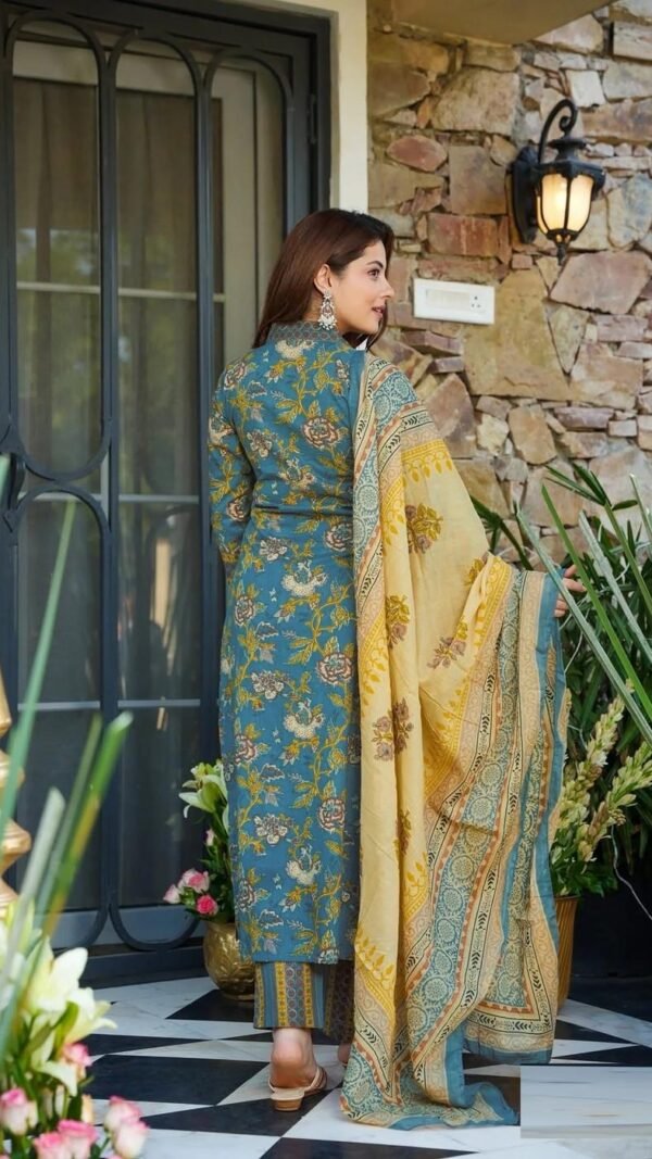 Stunning Teal Blue Muslin Straight Salwar Kameez – 62519-14005