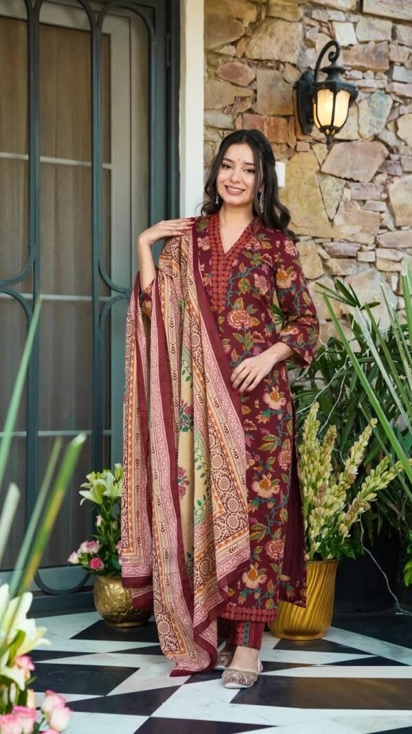 Unique Maroon Muslin Straight Salwar Kameez – 62519-14006