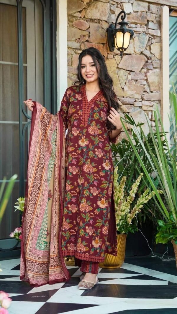 Unique Maroon Muslin Straight Salwar Kameez – 62519-14006