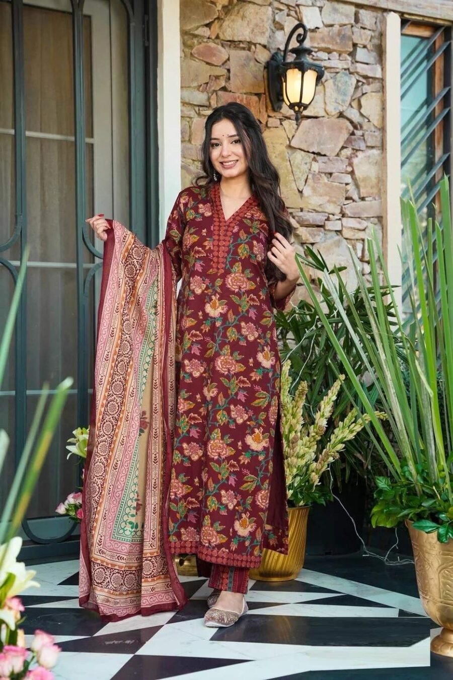 Unique Maroon Muslin Straight Salwar Kameez – 62519-14006