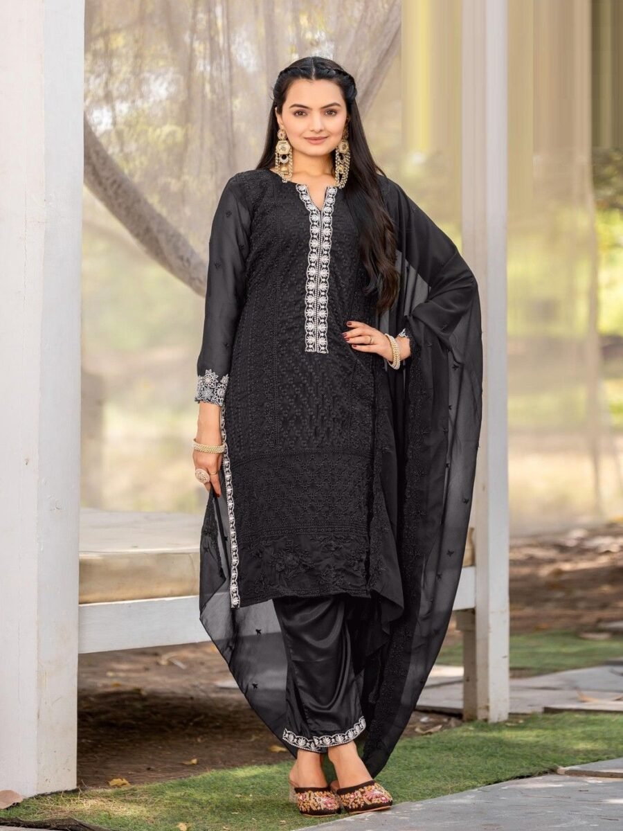 Radiant Black Georgette Straight Salwar Kameez – 62525-723