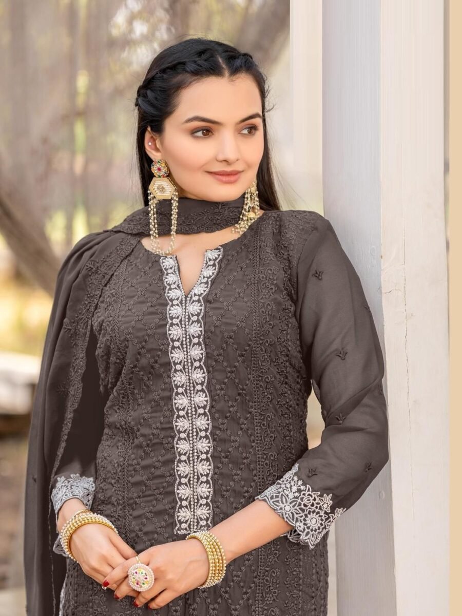 Chic Grey Georgette Straight Salwar Kameez – 62525-724