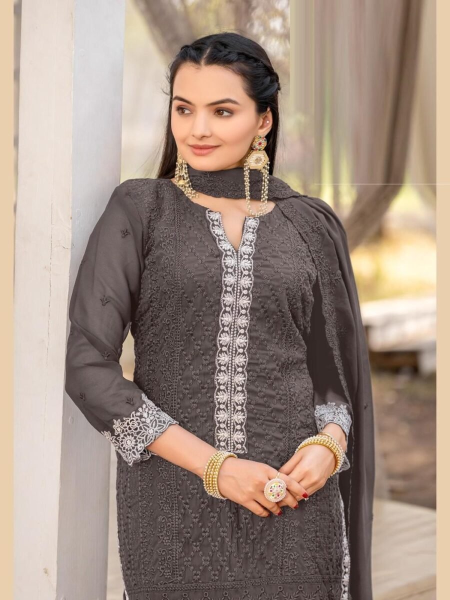 Chic Grey Georgette Straight Salwar Kameez – 62525-724