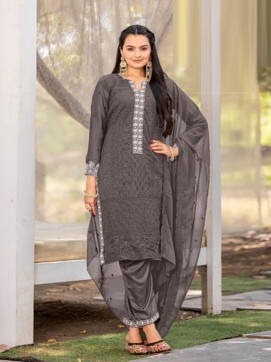 Chic Grey Georgette Straight Salwar Kameez – 62525-724