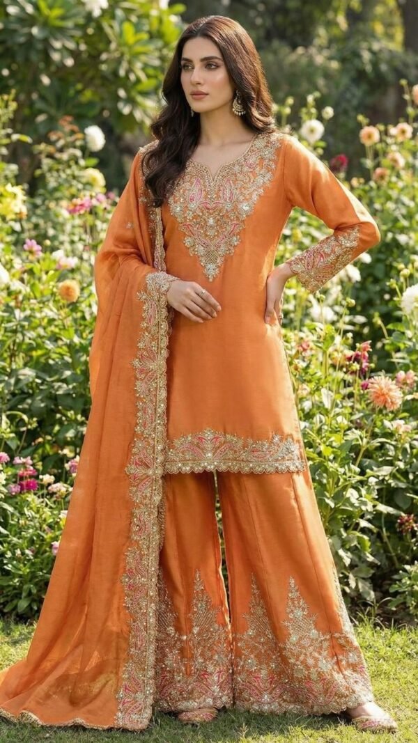 Magical Salmon Chinon Palazzo Salwar Kameez – 62535-596