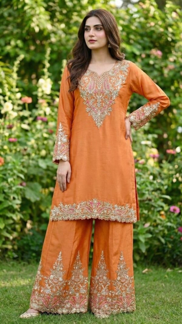 Magical Salmon Chinon Palazzo Salwar Kameez – 62535-596