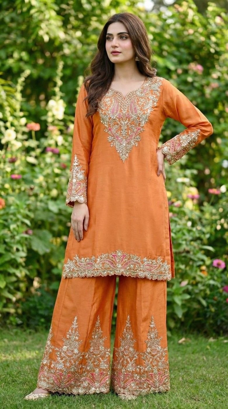 Magical Salmon Chinon Palazzo Salwar Kameez – 62535-596