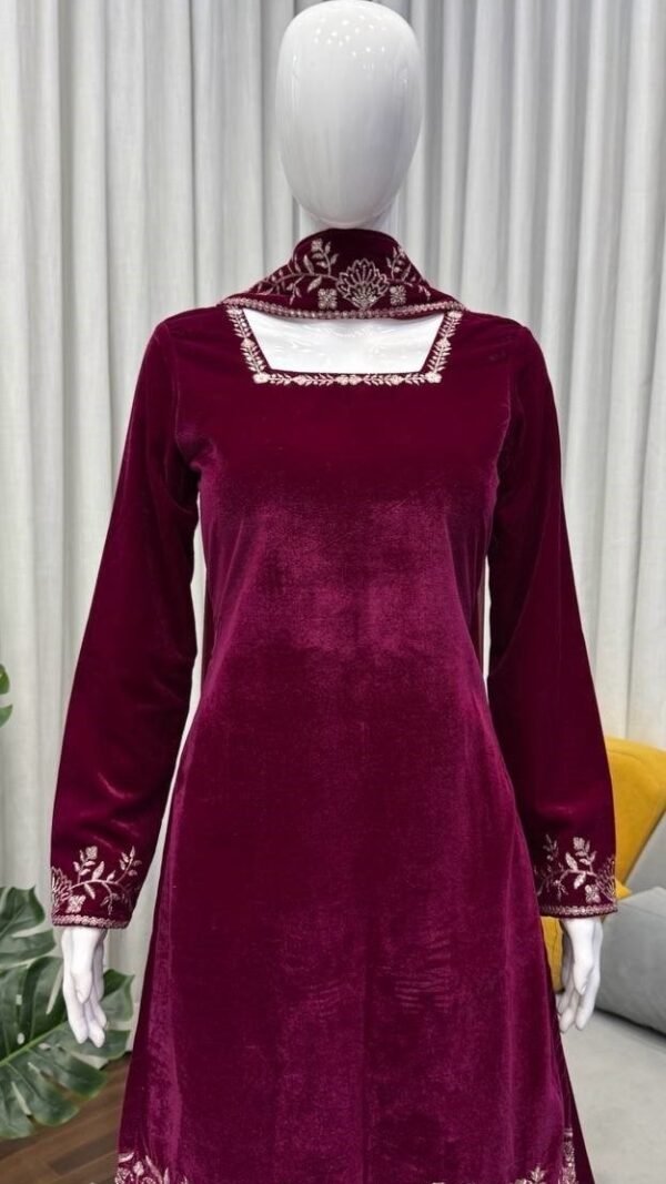 Modern Wine Viscose Velvet Sharara Salwar Kameez – 62556-1545-A
