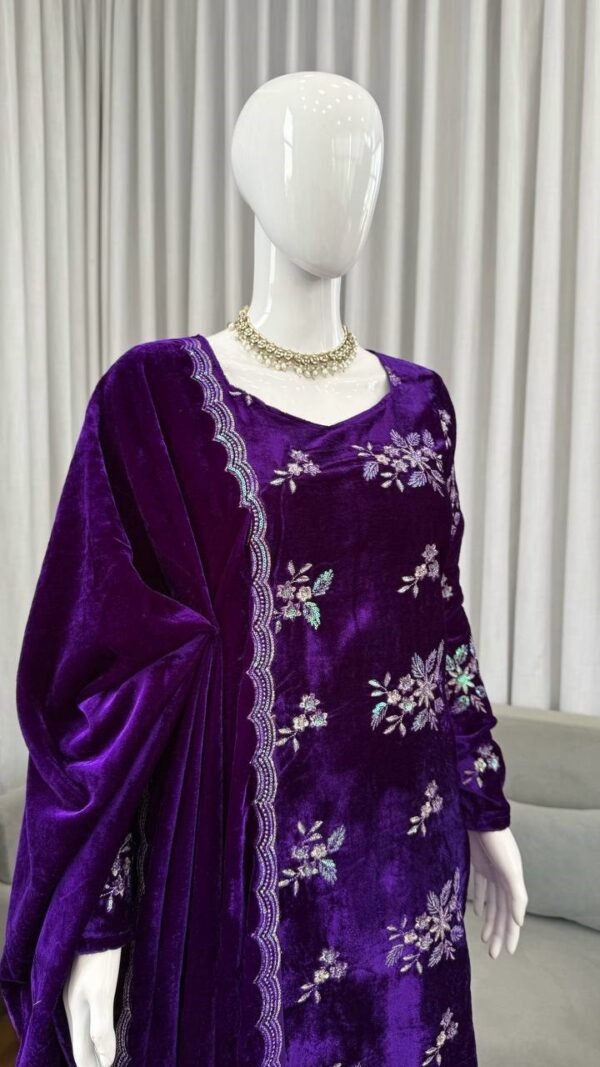 Luxe Violet Viscose Velvet Straight Salwar Kameez – 62557-1544-A