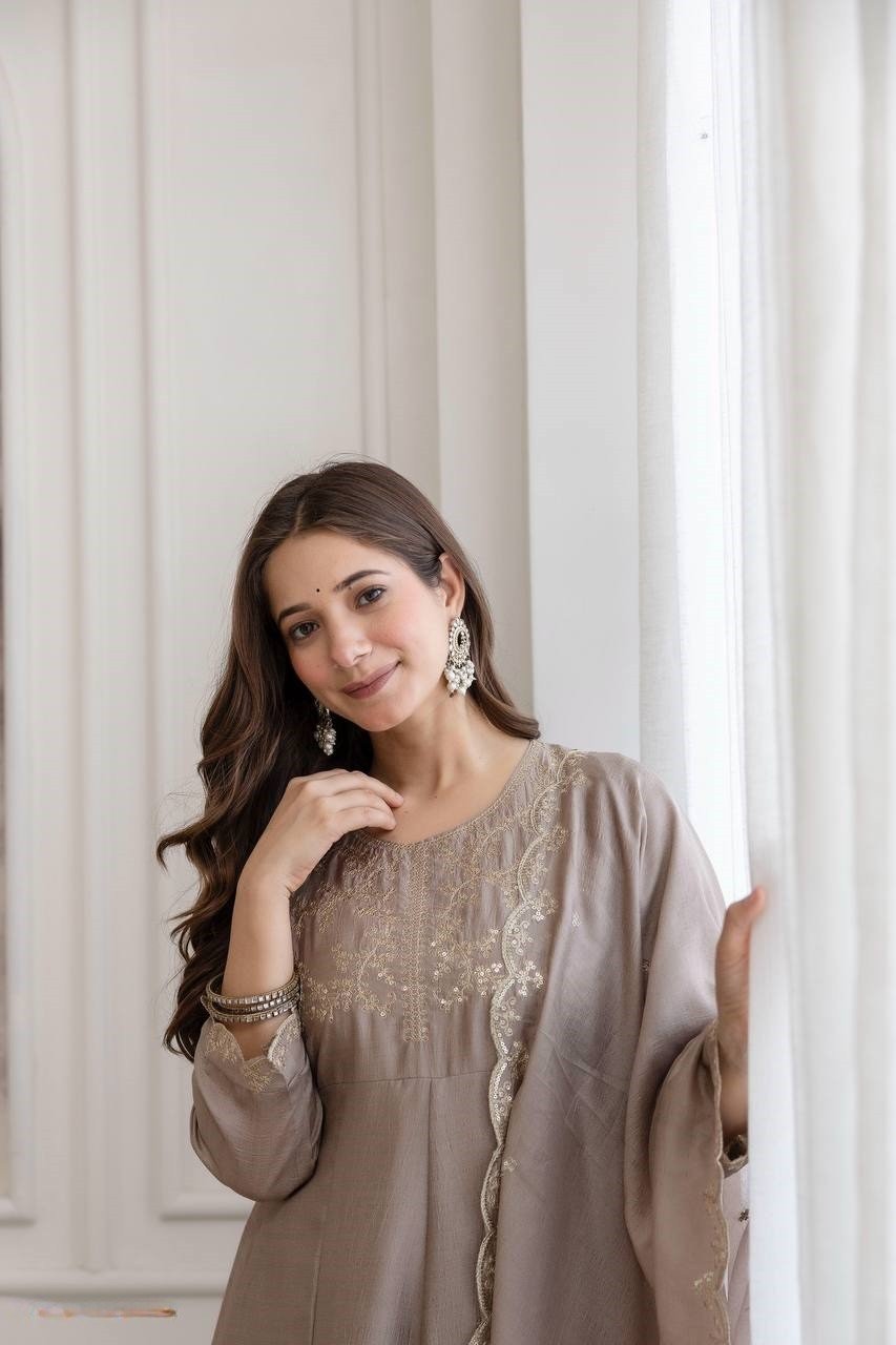 Magnetic Grey Vichitra Silk Straight Salwar Kameez – 62558-5130-A