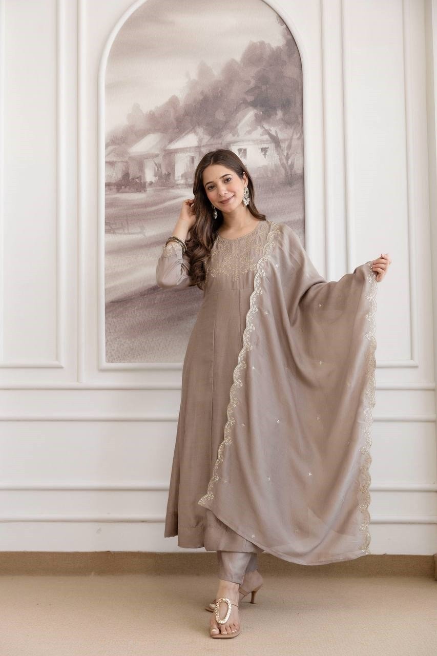 Magnetic Grey Vichitra Silk Straight Salwar Kameez – 62558-5130-A