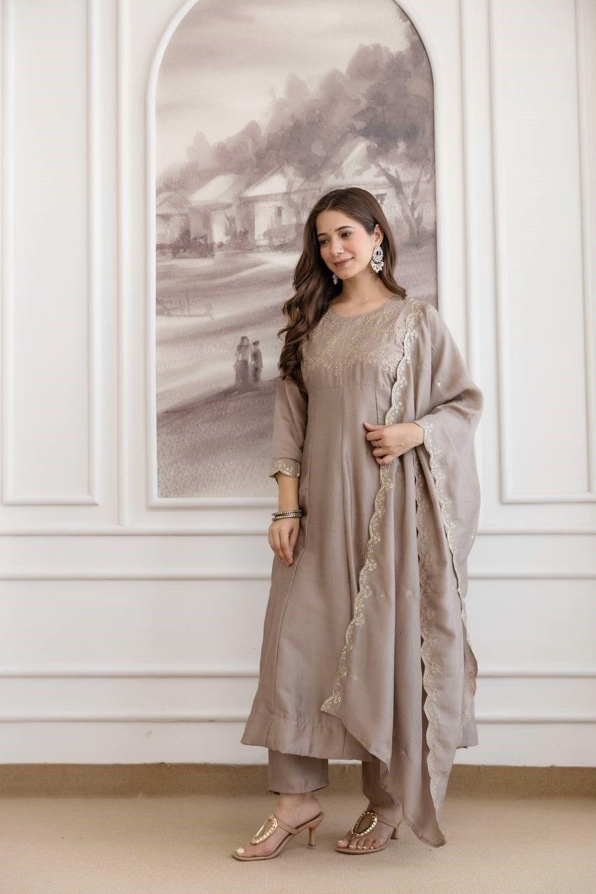 Magnetic Grey Vichitra Silk Straight Salwar Kameez – 62558-5130-A
