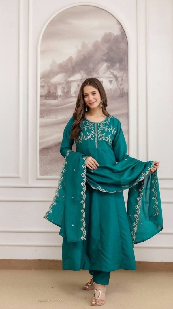 Radiant Teal Blue Vichitra Silk Straight Salwar Kameez – 62558-5130-B