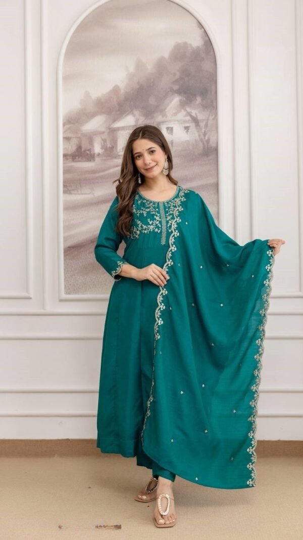 Radiant Teal Blue Vichitra Silk Straight Salwar Kameez – 62558-5130-B