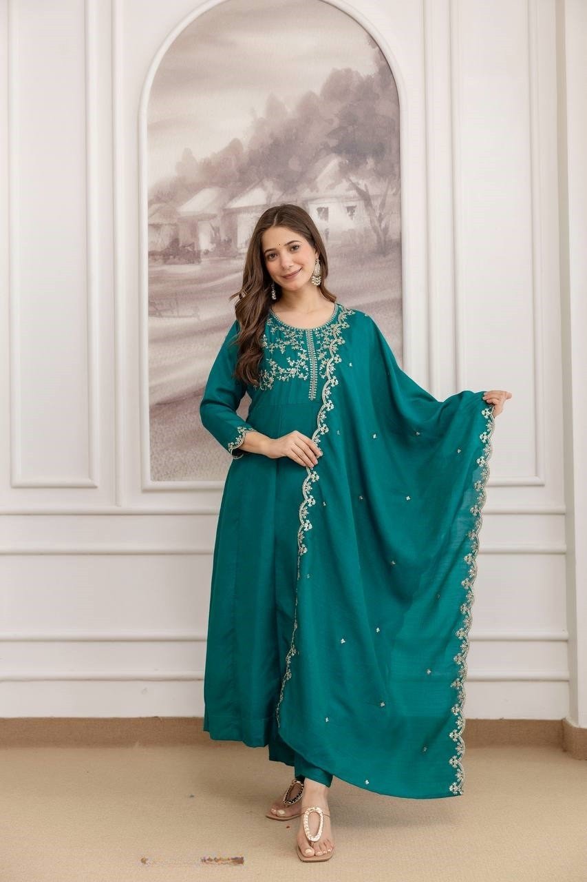 Radiant Teal Blue Vichitra Silk Straight Salwar Kameez – 62558-5130-B