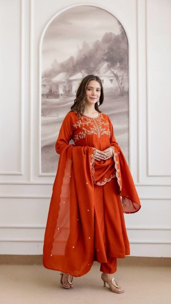 Exquisite Orange Vichitra Silk Straight Salwar Kameez – 62558-5130-D