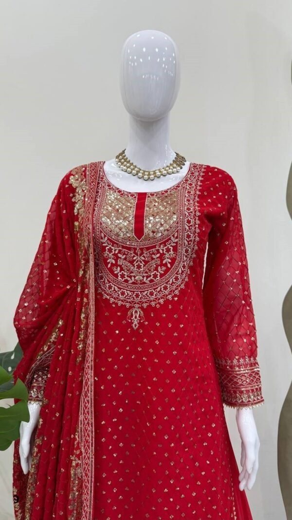 Vibrant Red Georgette Sharara Salwar Kameez – 62561-5899