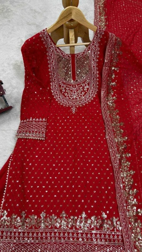 Vibrant Red Georgette Sharara Salwar Kameez – 62561-5899