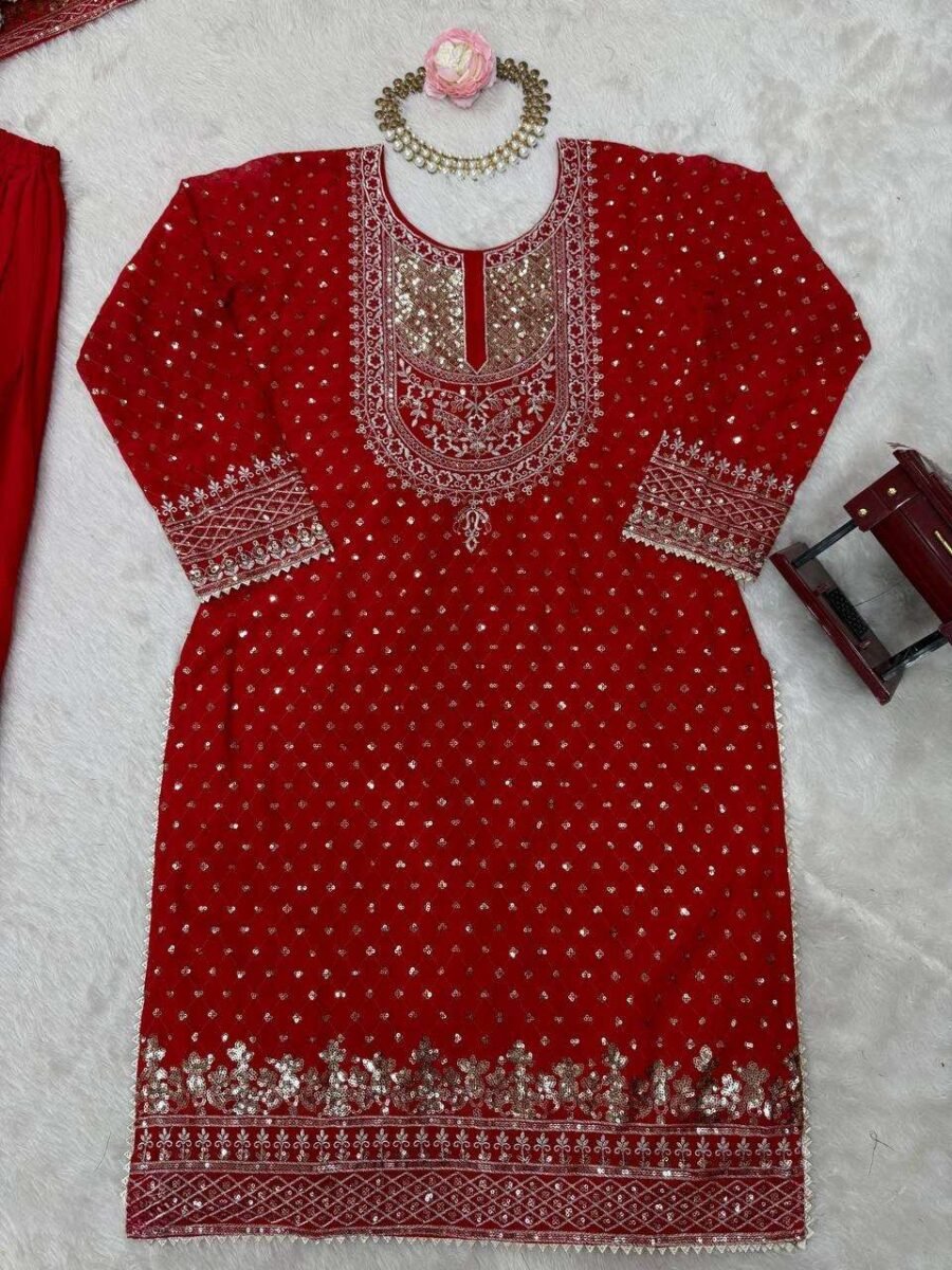 Vibrant Red Georgette Sharara Salwar Kameez – 62561-5899