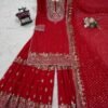 Vibrant Red Georgette Sharara Salwar Kameez – 62561-5899