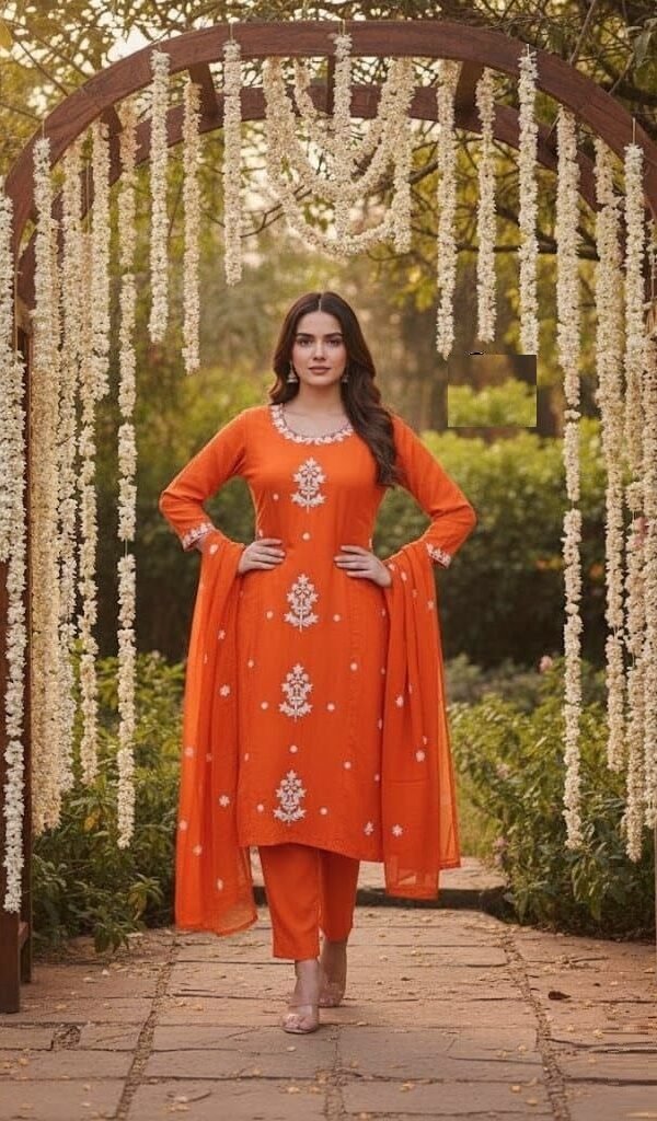 Delightful Orange Rayon Straight Salwar Kameez – 62563-2236