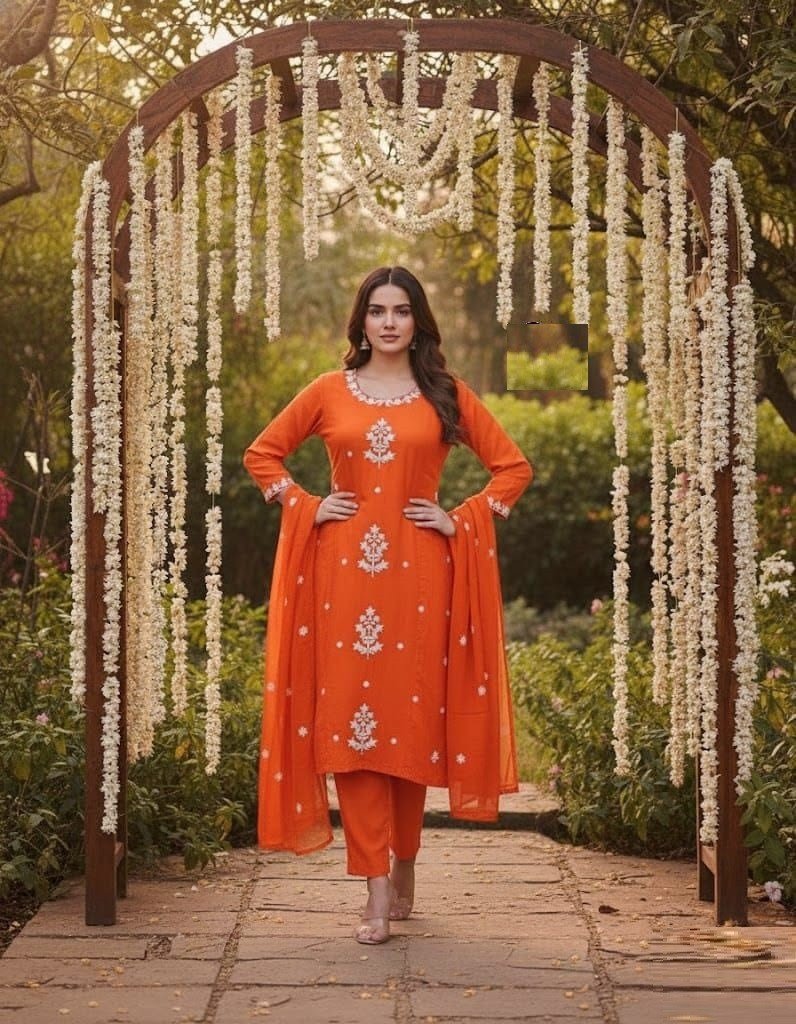 Delightful Orange Rayon Straight Salwar Kameez – 62563-2236