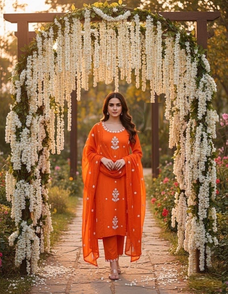 Delightful Orange Rayon Straight Salwar Kameez – 62563-2236