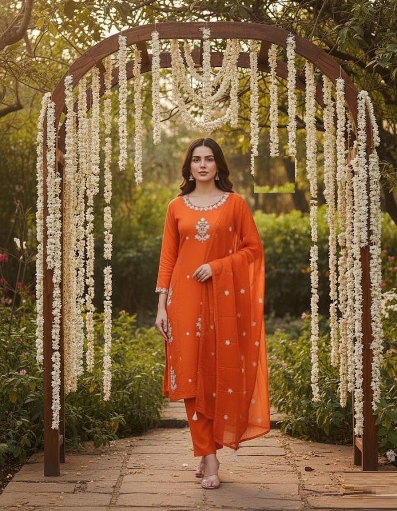Delightful Orange Rayon Straight Salwar Kameez – 62563-2236
