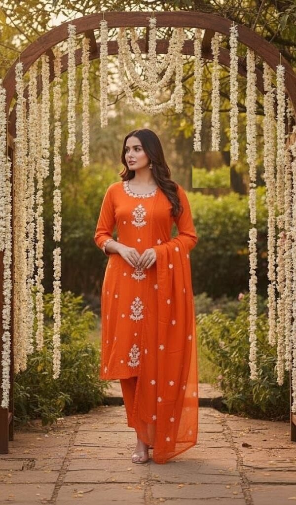 Delightful Orange Rayon Straight Salwar Kameez – 62563-2236