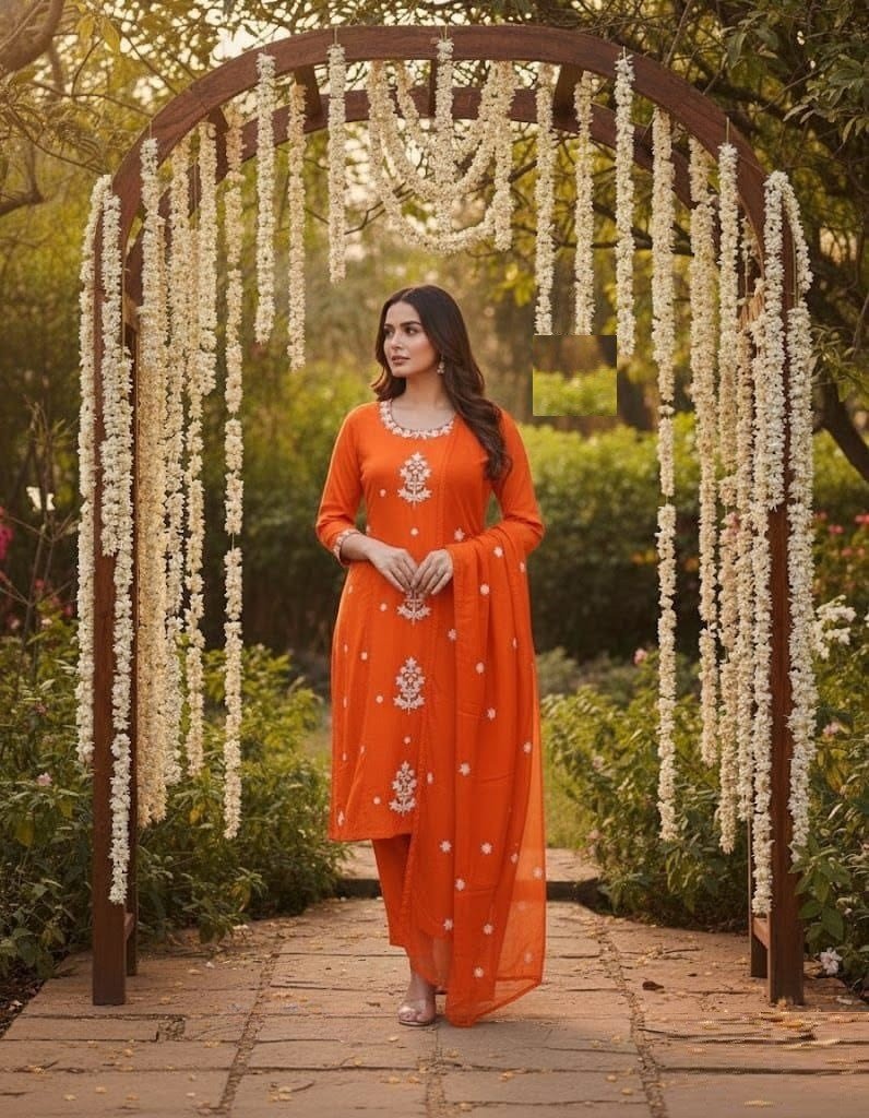 Delightful Orange Rayon Straight Salwar Kameez – 62563-2236