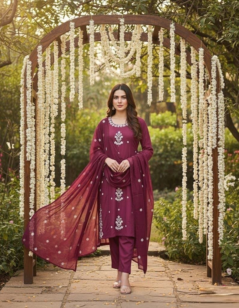 Sophisticated Wine Rayon Straight Salwar Kameez – 62563-2237