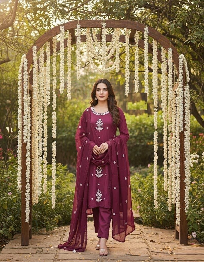Sophisticated Wine Rayon Straight Salwar Kameez – 62563-2237