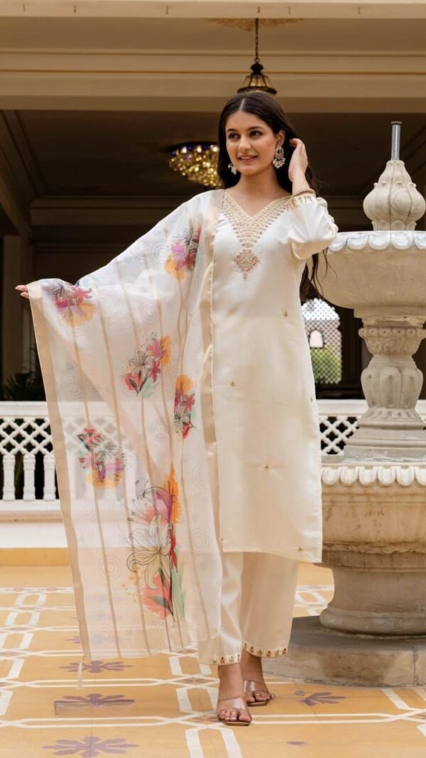 Fabulous Off White Viscose Chanderi Straight Salwar Kameez – 62565-30-A