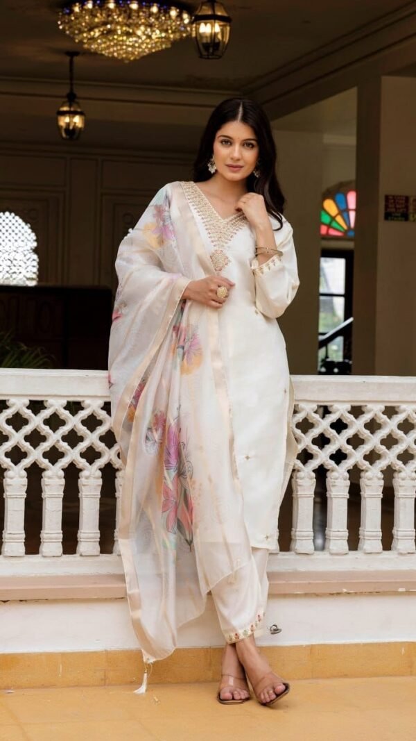 Fabulous Off White Viscose Chanderi Straight Salwar Kameez – 62565-30-A
