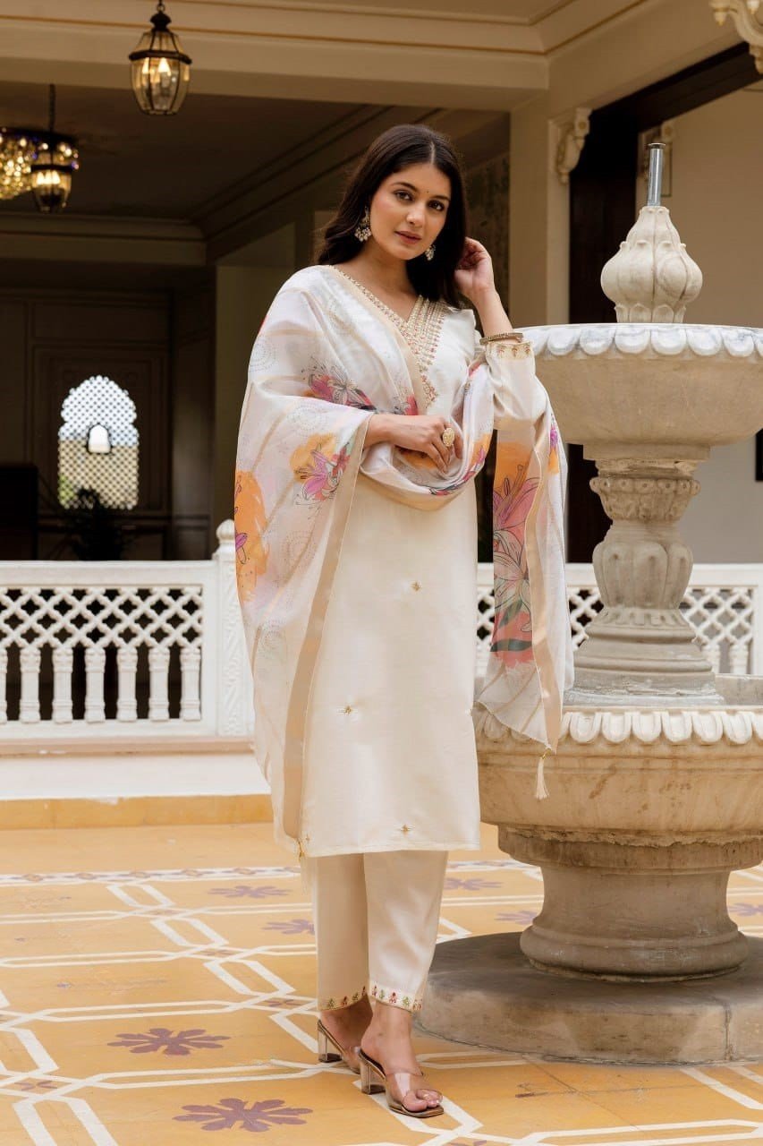 Fabulous Off White Viscose Chanderi Straight Salwar Kameez – 62565-30-A