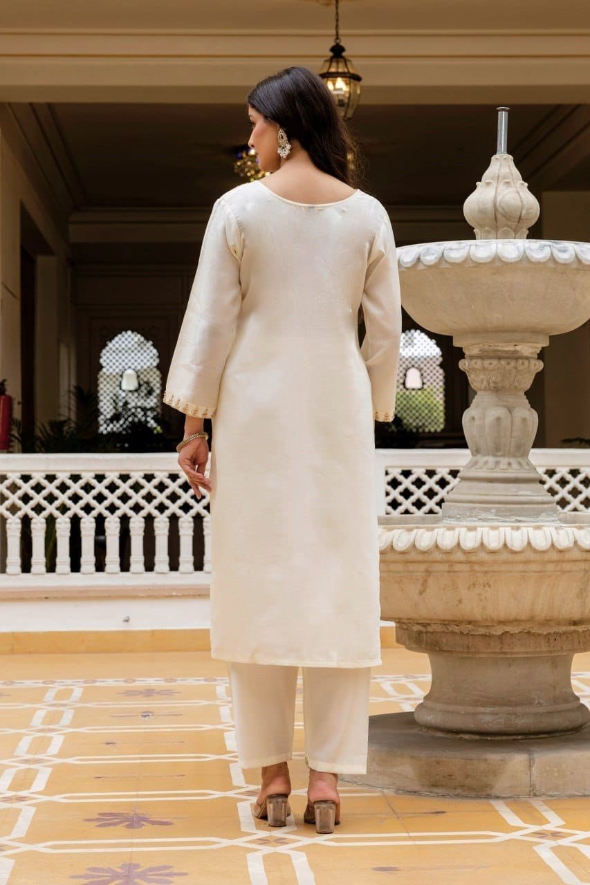 Fabulous Off White Viscose Chanderi Straight Salwar Kameez – 62565-30-A