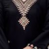 Striking Black Viscose Chanderi Straight Salwar Kameez – 62565-30-B