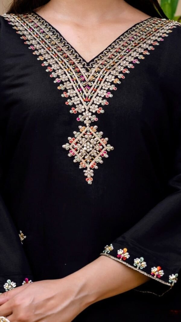 Striking Black Viscose Chanderi Straight Salwar Kameez – 62565-30-B