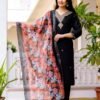 Striking Black Viscose Chanderi Straight Salwar Kameez – 62565-30-B