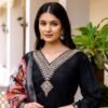 Striking Black Viscose Chanderi Straight Salwar Kameez – 62565-30-B